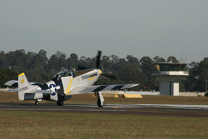 Archerfield Airport was a major air base in World War Two and, today, some wartime aircraft are still based there as part of the Warbirds Aviation company. This is a P-51 Mustang - ready for take-off prior to a joy flight over nearby Moreton Bay - a type also based at Archerfield during the war.