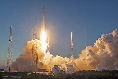 SpaceX rocket launching the DSCOVR satellite into deep space orbit for SITA.