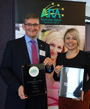 Specsavers' Derek Dyson and Henriette Mancini picked up two ARA Australian Retail Awards last year (pictured) and Specsavers has done it again this year winning both the Retail Innovator of the Year and the Australian Multi-Channel Retailer of the Year.