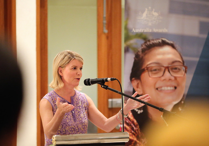 Australia's Ambassador for Women and Girls, Natasha Stott Despoja, addresses an Australian Awards alumni event in Indonesia.