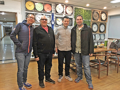 The UGT team together with their Chinese Factory Partner and Ningbo Office Manager, in front of a display of some of UGT’s highly successful products in their showroom in Ningbo, China.
